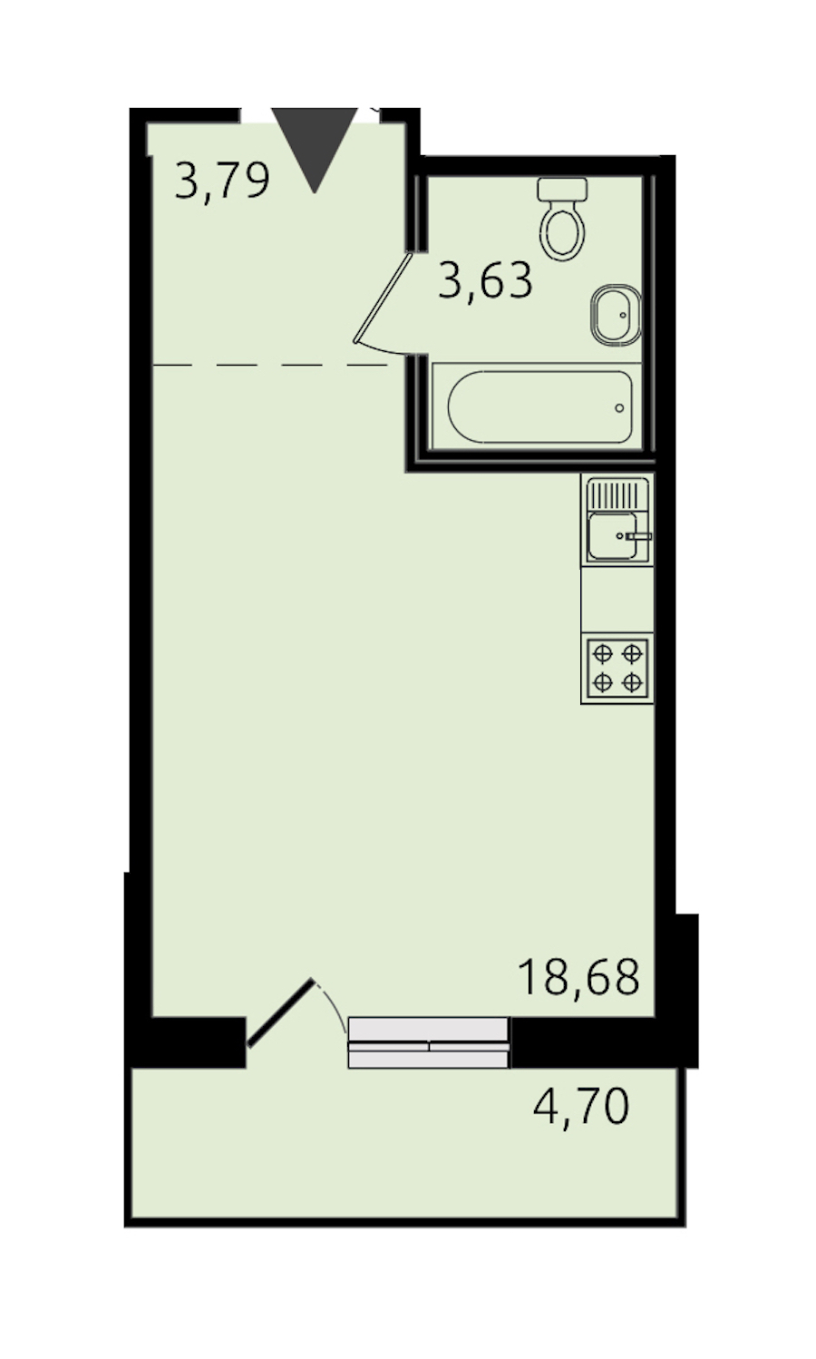 Квартира студия 26.64 м², 18/18 эт., ЖК «Новые горизонты 2»